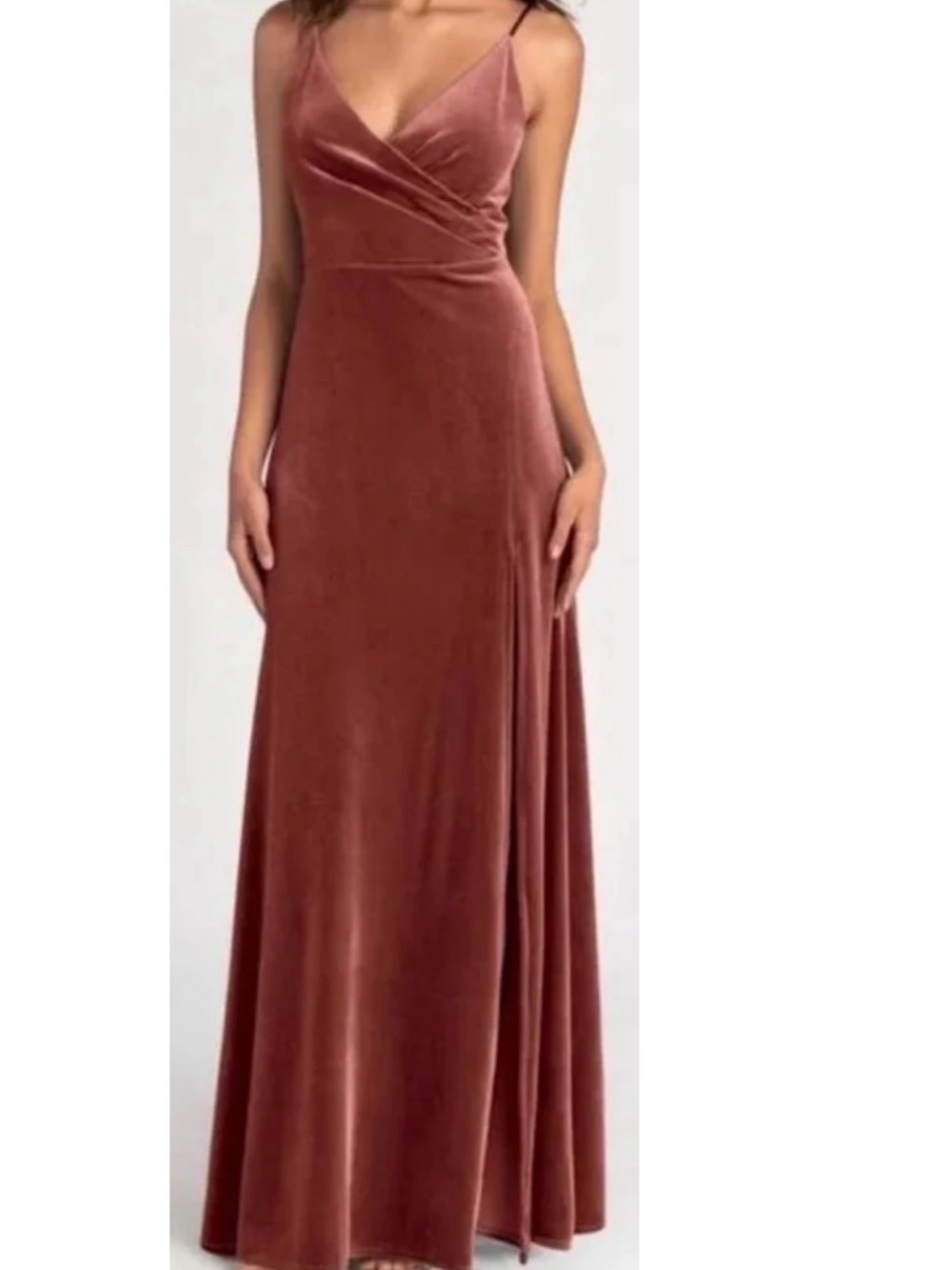 Jenny Yoo Bridal Velvet Jolie Spaghetti Strap Maxi Dress in English Rose
